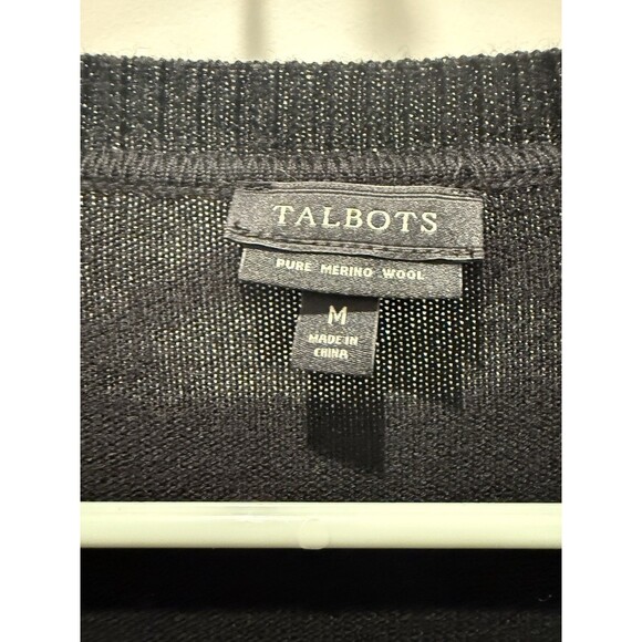 Talbots Military Cardigan Sweater Black Merino Wool Gold Buttons Medium Pockets - Picture 2 of 5